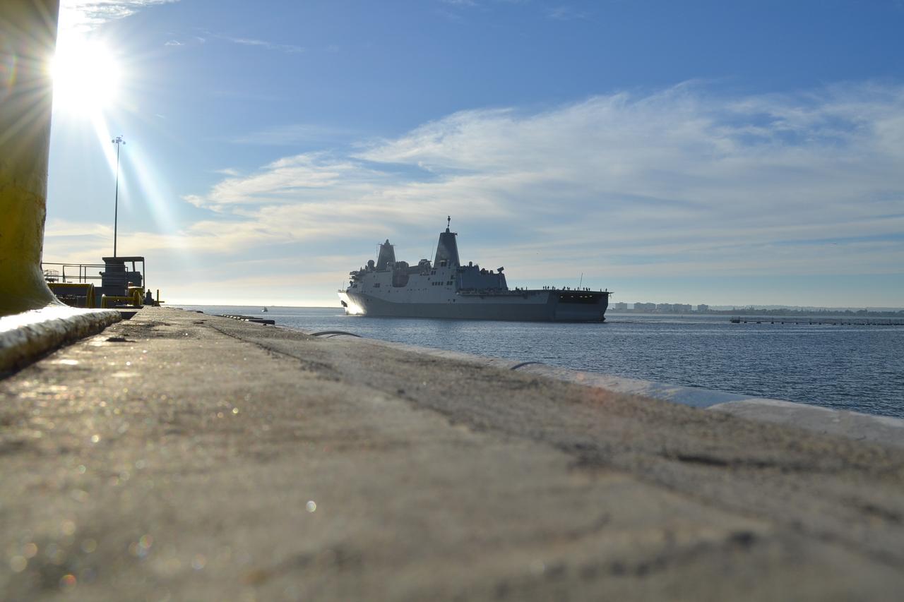 The USS Anchorage, carrying the Orion crew module, arrives in San Diego on Dec. 8, 2014. The Orion spacecraft successfully completed the first flight last week, traveling to an altitude of 3600 miles and returning to Earth at 20,000 miles per hour. The Navy and NASA team on board the USS Anchorage recovered Orion in the Pacific Ocean after splashdown.  Part of Batch image transfer from Flickr.