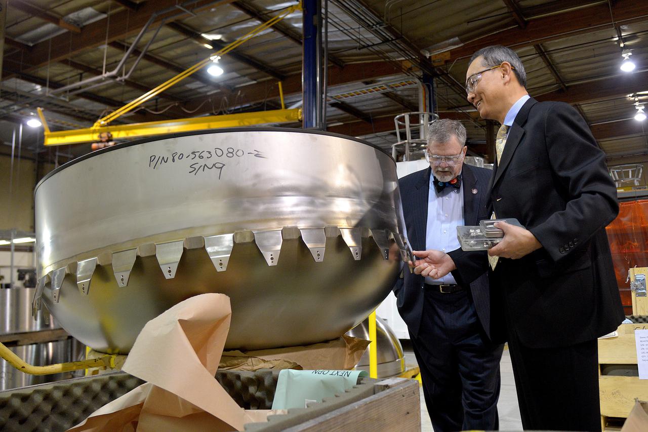 The team at Orbital ATK shows Lockheed Martin Orion Program Manager Mike Hawes the propellant tank manufacturing workshop in California on March 4, 2015. Part of Batch image transfer from Flickr.