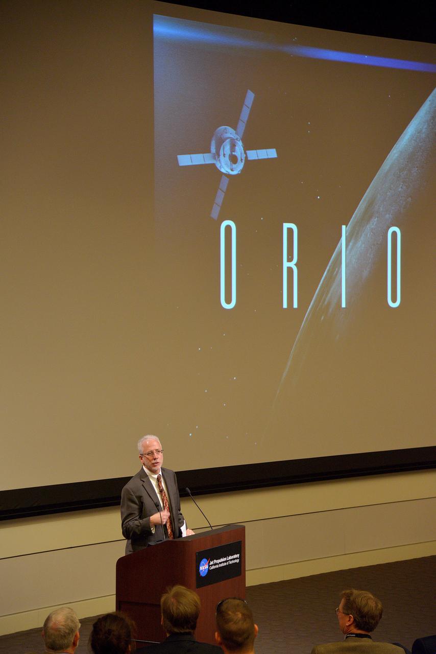 Orion leadership  (including Orion Program Manager Mark Geyer) visited the Jet Propulsion Laboratory in California on March 4, 2015 to recognize the great work performed at the center in support of Orion's first flight, Exploration Flight Test-1 (EFT-1).  Part of Batch image transfer from Flickr.