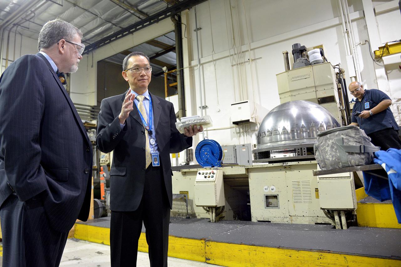 The team at Orbital ATK shows Lockheed Martin Orion Program Manager Mike Hawes the propellant tank manufacturing workshop in California on March 4, 2015. Part of Batch image transfer from Flickr.