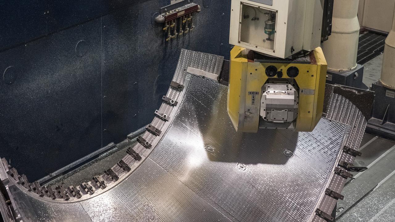 The Orion team visits Major Tool and Machine in Indianapolis, Indiana to see the progress on the cone panel for the Artemis I Orion spacecraft on June 10, 2015. Part of Batch image transfer from Flickr.