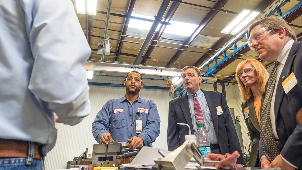The Orion team visits Major Tool and Machine in Indianapolis, Indiana to see the progress on the cone panel for the Artemis I Orion spacecraft on June 11, 2015. Part of Batch image transfer from Flickr.