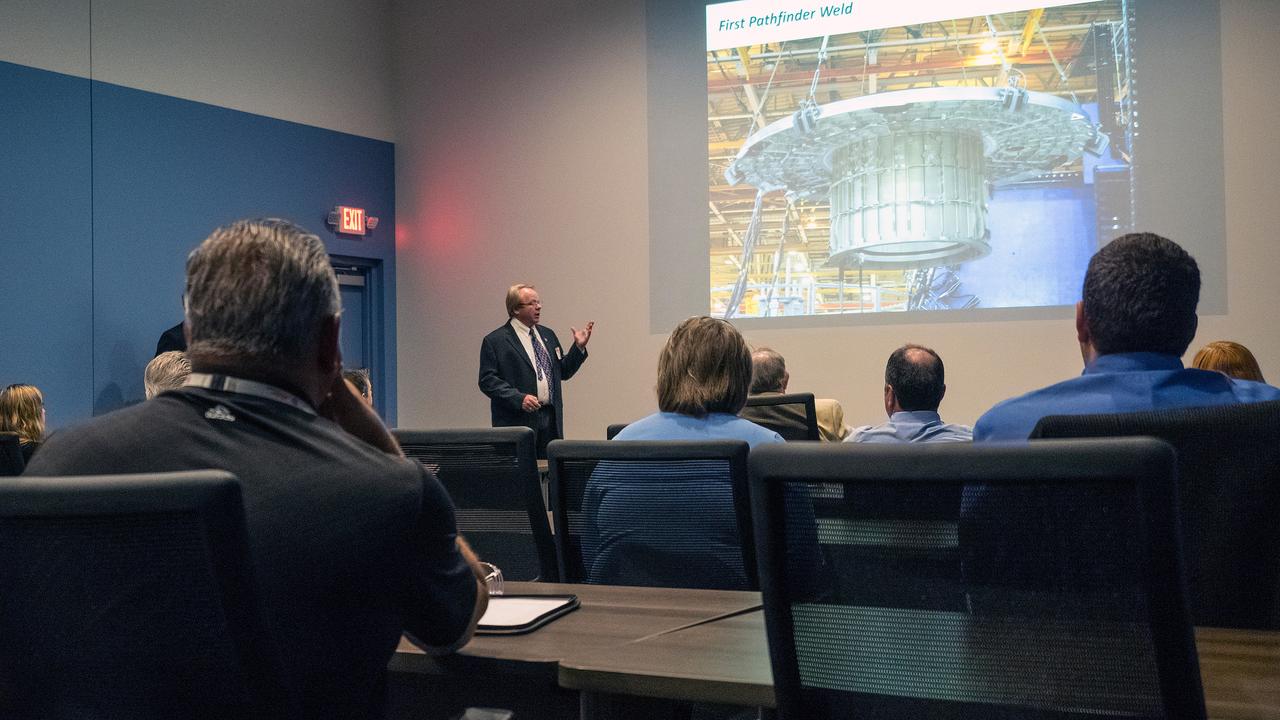 The Orion team visits Major Tool and Machine in Indianapolis, Indiana to see the progress on the cone panel for the Artemis I Orion spacecraft on June 10, 2015. Part of Batch image transfer from Flickr.