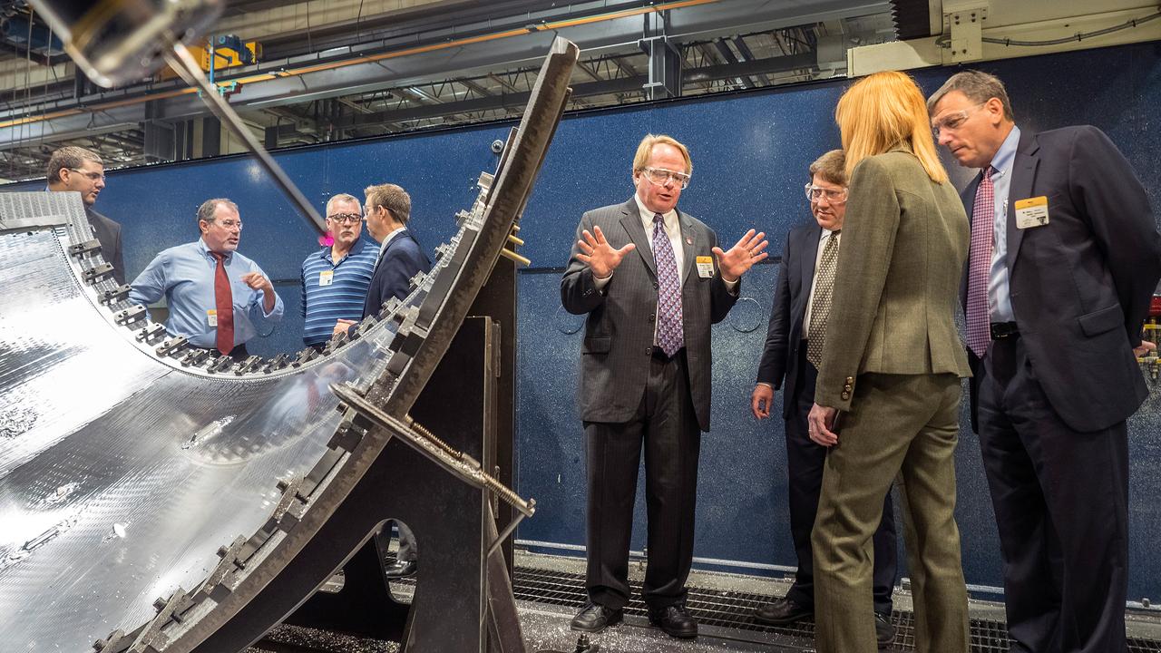The Orion team visits Major Tool and Machine in Indianapolis, Indiana to see the progress on the cone panel for the Artemis I Orion spacecraft on June 10, 2015. Part of Batch image transfer from Flickr.