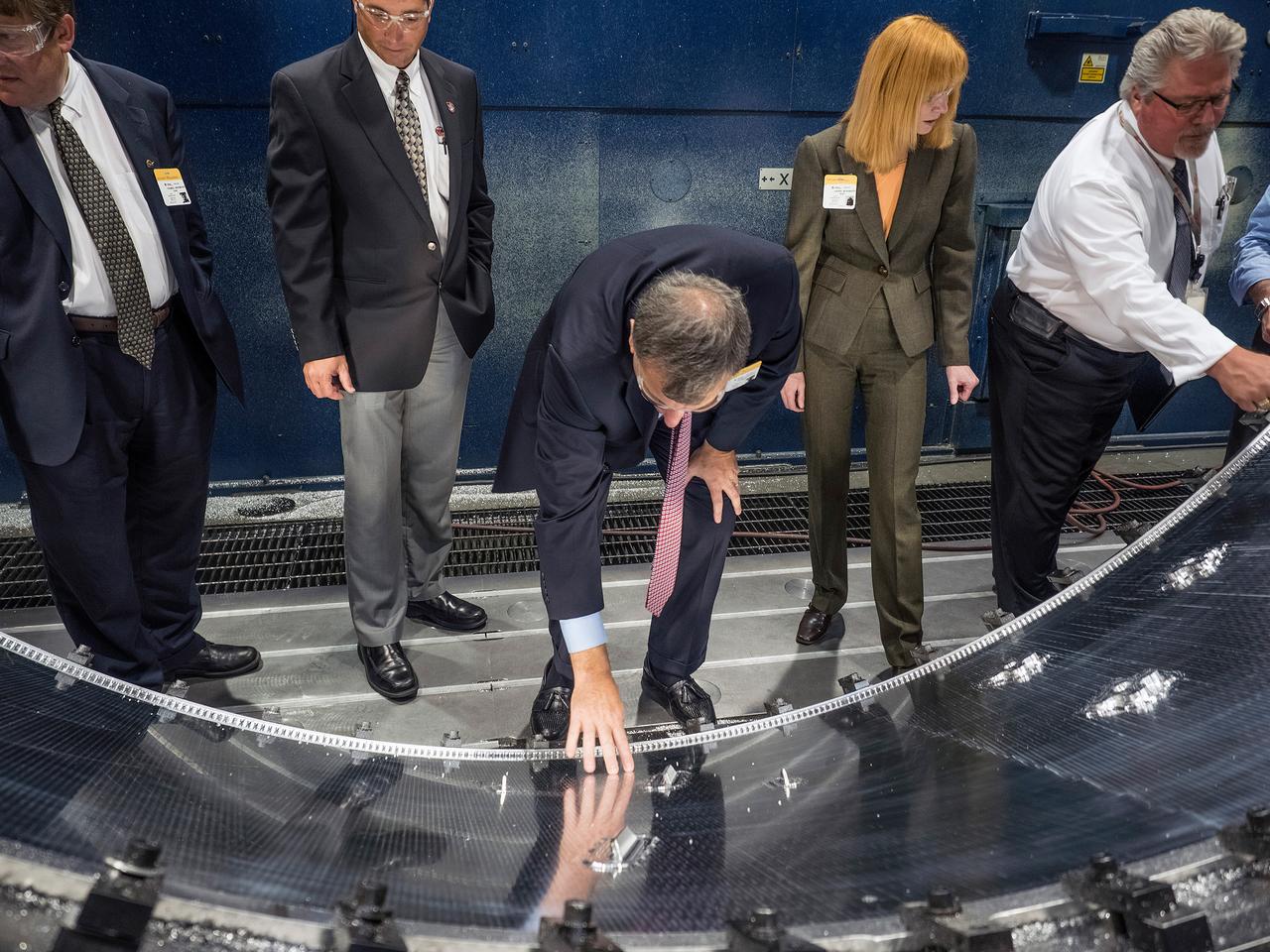 The Orion team visits Major Tool and Machine in Indianapolis, Indiana to see the progress on the cone panel for the Artemis I Orion spacecraft on June 10, 2015. Part of Batch image transfer from Flickr.