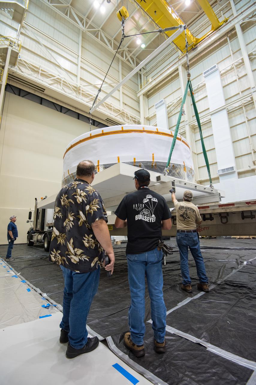 The Orion Crew Module Adapter simulator arrives at NASA Glenn's Plum Brook Station Space Power Facility in Sandusky, Ohio on June 24, 2015. Part of Batch image transfer from Flickr.