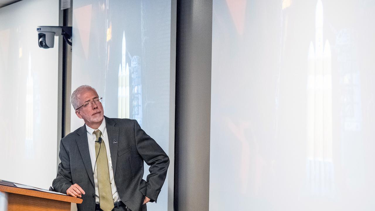 The Orion team visits United Launch Alliance in Denver, Colorado on July 14, 2015 to recognize their efforts in making Exploration Flight Test-1 (EFT-1) a success. Orion program manager, Mark Geyer, is at podium. Part of Batch image transfer from Flickr.