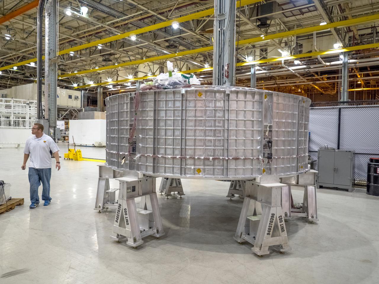 Pieces for the Orion spacecraft that will fly on Artemis I are prepared for welding at NASA's Michoud Assembly Facility in New Orleans, Louisiana on Aug. 6, 2015. Part of Batch image transfer from Flickr.