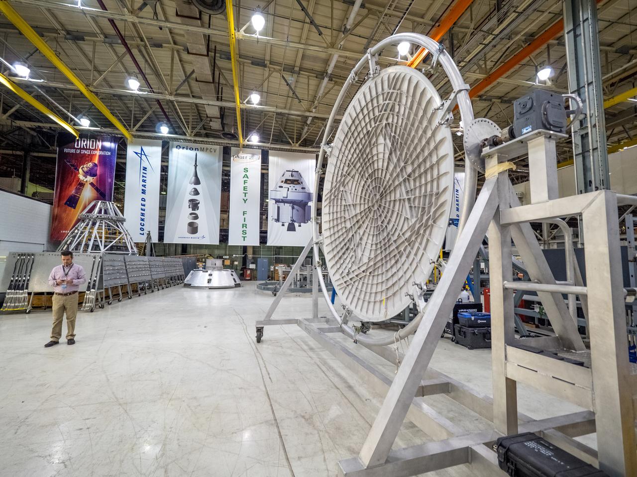 Pieces for the Orion spacecraft that will fly on Artemis I are prepared for welding at NASA's Michoud Assembly Facility in New Orleans, Louisiana on Aug. 6, 2015.  Part of Batch image transfer from Flickr.