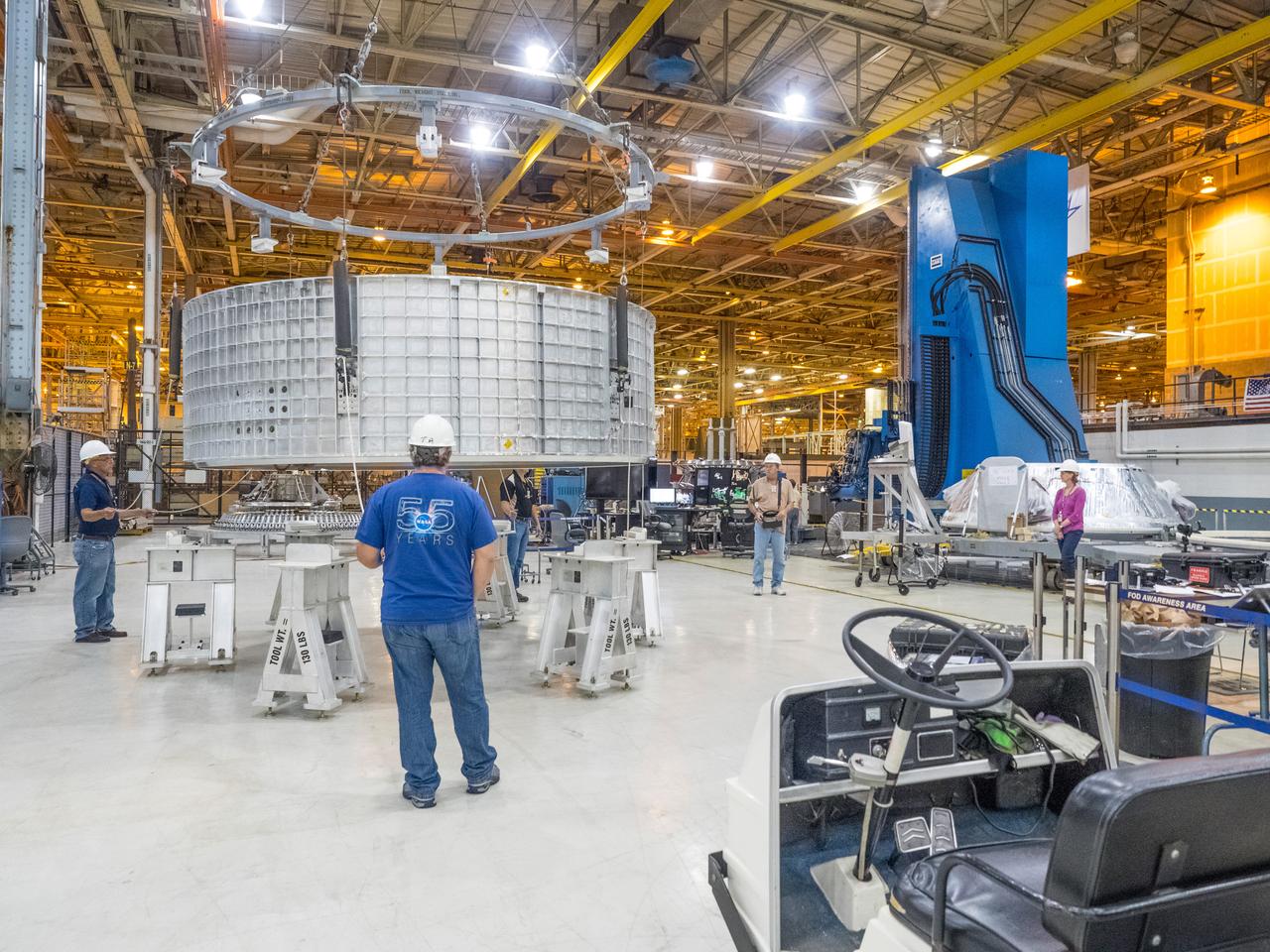 Pieces for the Orion spacecraft that will fly on Artemis I are prepared for welding at NASA's Michoud Assembly Facility in New Orleans, Louisiana on Aug. 7, 2015. Part of Batch image transfer from Flickr.