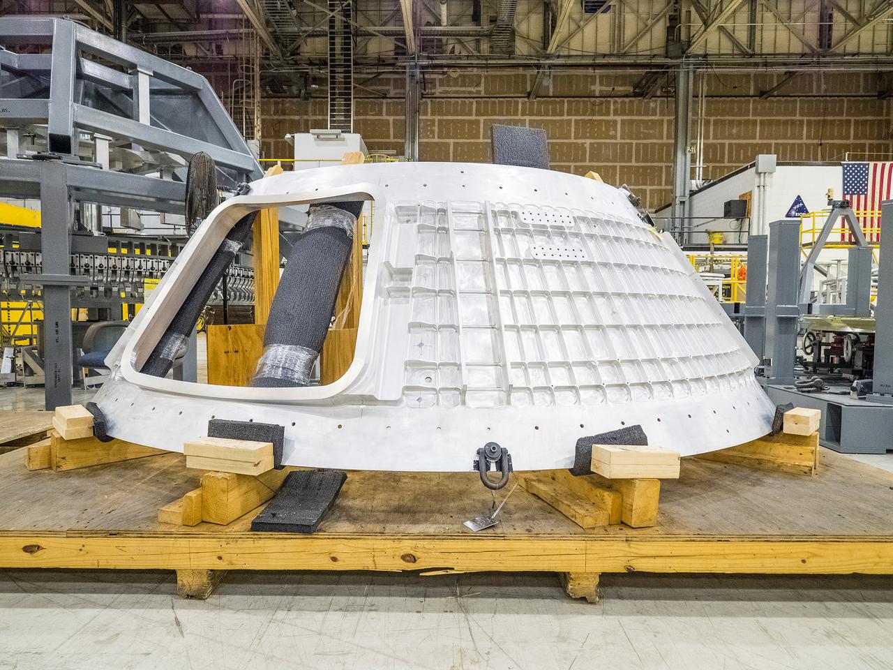 An Artemis I Orion cone panel is prepared for welding at the Michoud Assembly Facility in New Orleans, Louisiana on Oct. 12, 2015. Part of Batch image transfer from Flickr.