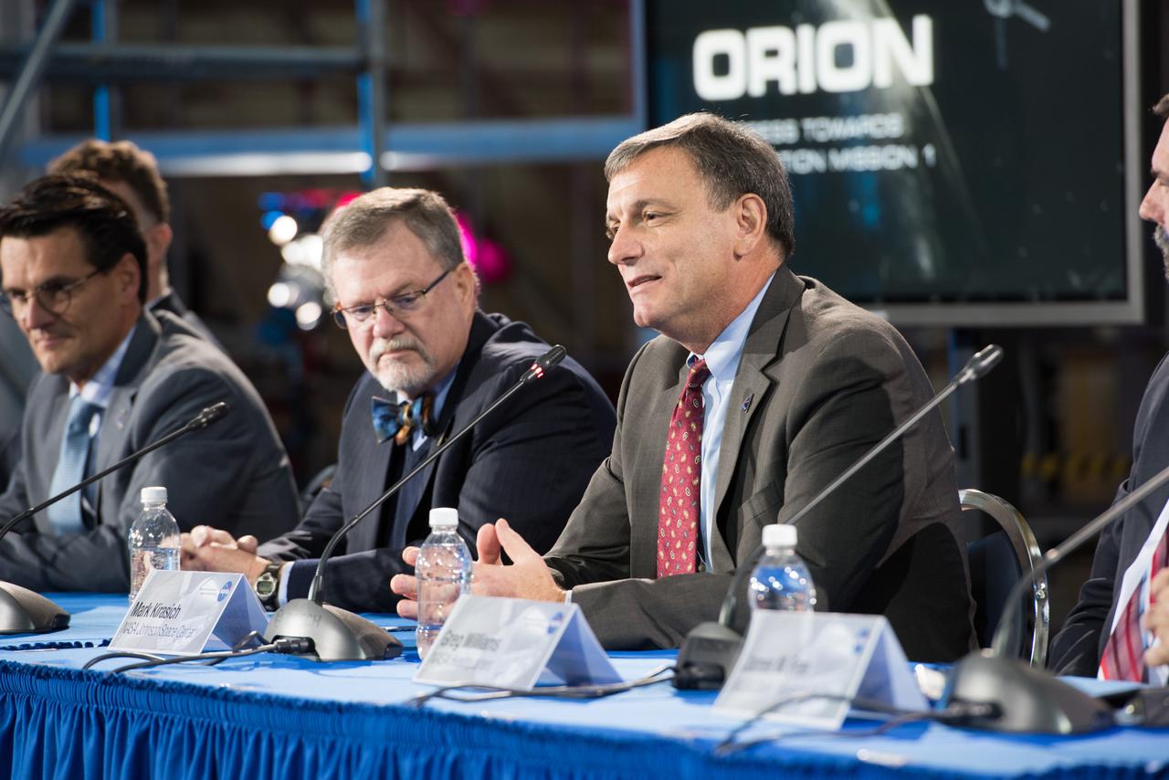 The European Service Module Structural Test Article (in the background) photographed at the Space Power Facility at NASA Glenn Research Center's Plum Brook Station in Sandusky, Ohio on Nov. 30, 2015.  Part of Batch image transfer from Flickr.