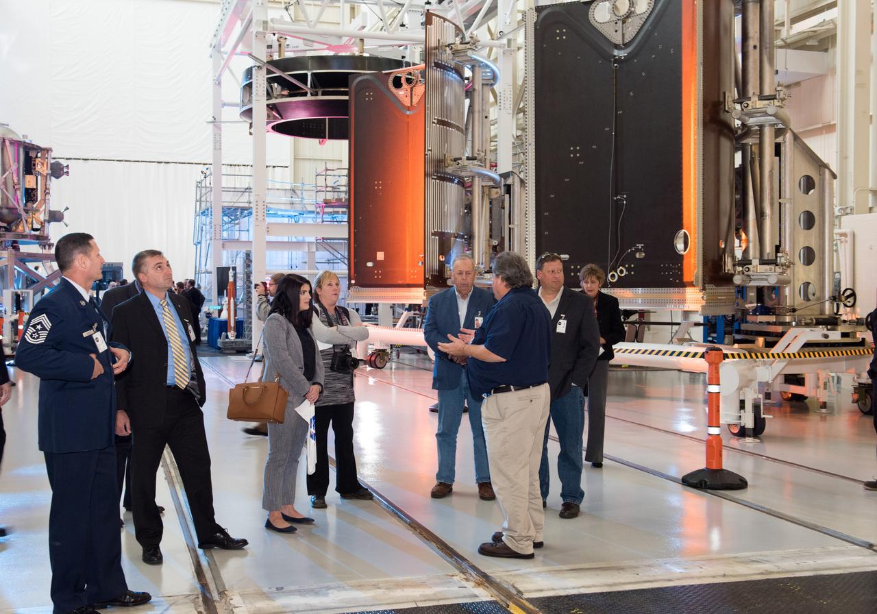 The European Service Module Structural Test Article (in the background) photographed at the Space Power Facility at NASA Glenn Research Center's Plum Brook Station in Sandusky, Ohio on Nov. 30, 2015.  Part of Batch image transfer from Flickr.