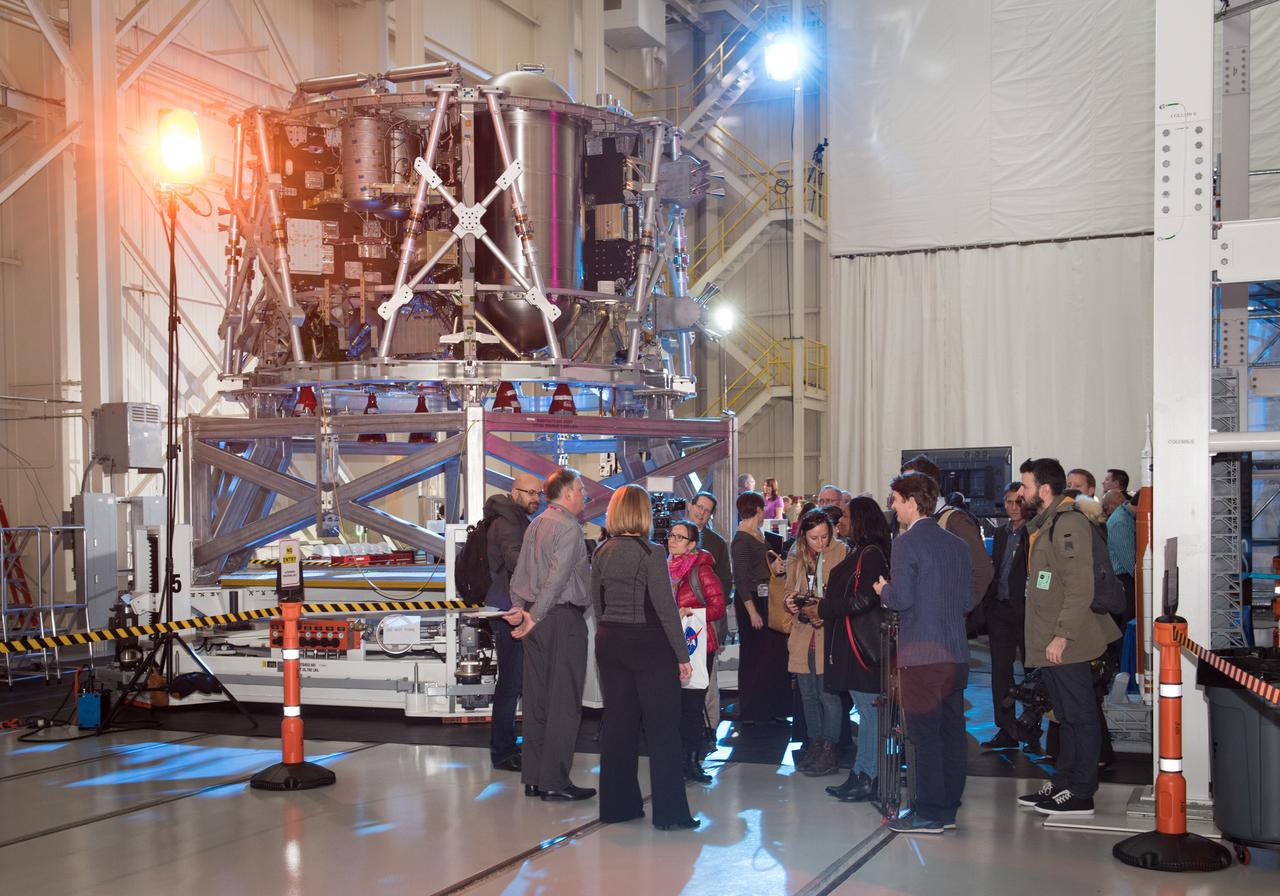 The European Service Module Structural Test Article (in the background) photographed at the Space Power Facility at NASA Glenn Research Center's Plum Brook Station in Sandusky, Ohio on Nov. 30, 2015.  Part of Batch image transfer from Flickr.