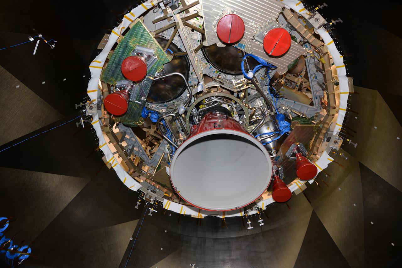 The European Service Module structural test model, shown on Jan. 23, 2016, is used for testing purposes before installing the real thing. It is as close to the flight version as possible while keeping costs and development time manageable. The structure and weight are the same, while mass equivalents stand in for electronics boxes not needed for the series of tests...The model was installed under a test version of the Crew Module Adapter, and sits on the Spacecraft Adapter that will attach Orion to its launch vehicle. This is the first time the European hardware has been physically connected to NASA’s elements...The service module will be shaken at NASA’s Plum Brook station in Sandusky, Ohio, USA, to recreate the vibrations of launch, as well as being subjected to acoustic and shock environments. Part of Batch image transfer from Flickr.