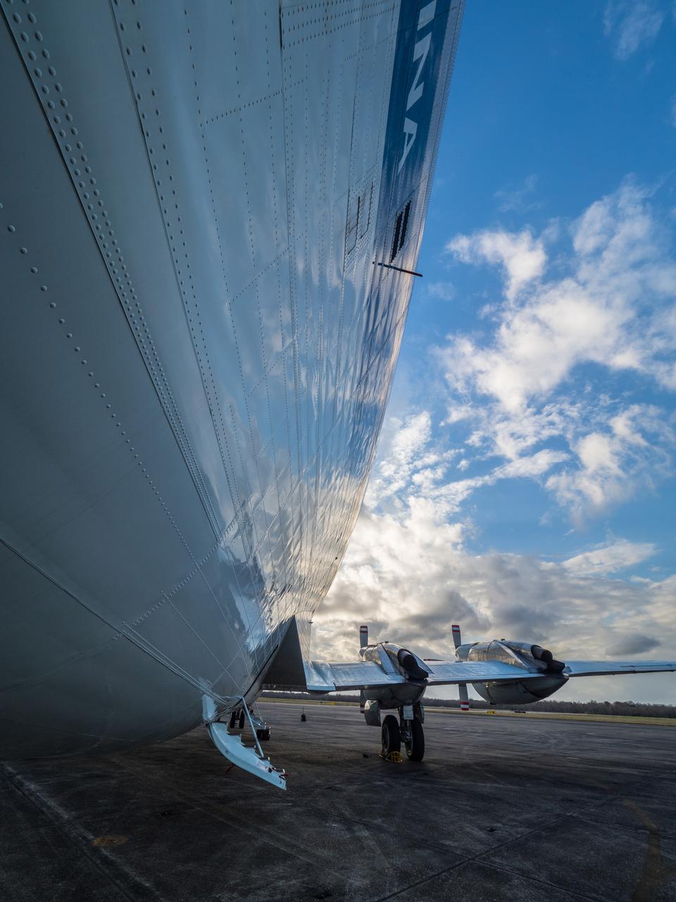 NASA's Super Guppy airplane arrives in New Orleans, Louisiana on Jan. 31, 2016. The Guppy will transport Orion's Artemis I crew module pressure vessel to Kennedy Space Center for final assembly. Part of Batch image transfer from Flickr.