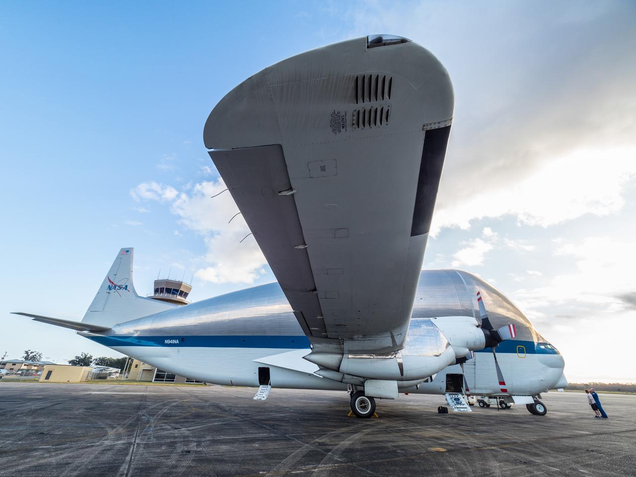 NASA's Super Guppy airplane arrives in New Orleans, Louisiana on Jan. 31, 2016. The Guppy will transport Orion's Artemis I crew module pressure vessel to Kennedy Space Center for final assembly. Part of Batch image transfer from Flickr.