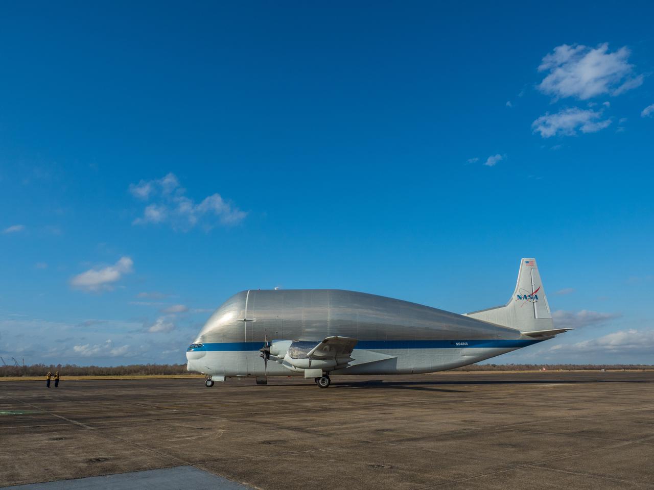 NASA's Super Guppy airplane arrives in New Orleans, Louisiana on Jan. 31, 2016. The Guppy will transport Orion's Artemis I crew module pressure vessel to Kennedy Space Center for final assembly. Part of Batch image transfer from Flickr.