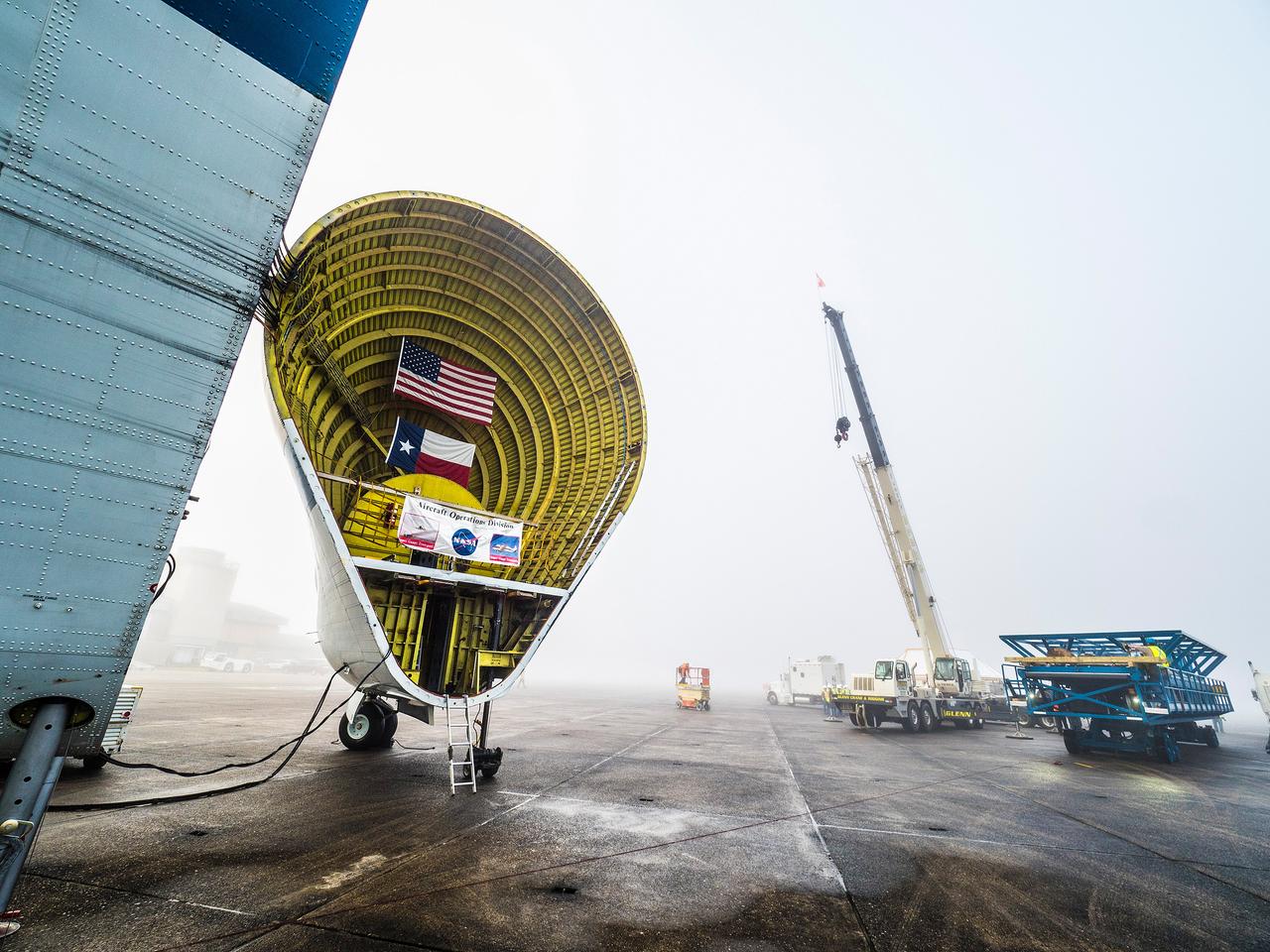 The Artemis I Orion crew module pressure vessel is loaded on NASA's Super Guppy plane in New Orleans for transport to Kennedy Space Center on Feb. 1, 2016. Part of Batch image transfer from Flickr.