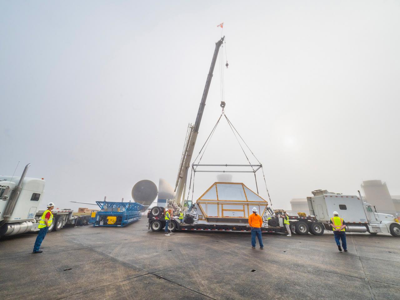 NASA's Super Guppy airplane arrives in New Orleans, Louisiana on Jan. 31, 2016. The Guppy will transport Orion's Artemis I crew module pressure vessel to Kennedy Space Center for final assembly. Part of Batch image transfer from Flickr.