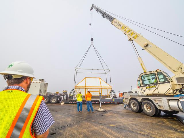 NASA image: Orion is loaded on Super Guppy
