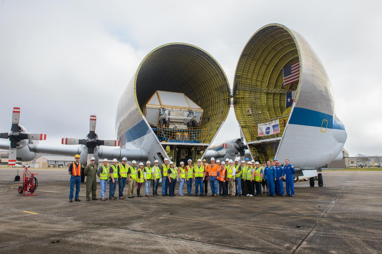 Artemis I Orion departs Michoud Assembly Facility for Kennedy Space Center in Florida on Feb. 1, 2016. The vessel was loaded onto NASA's Super Guppy cargo aircraft. Part of Batch image transfer from Flickr.