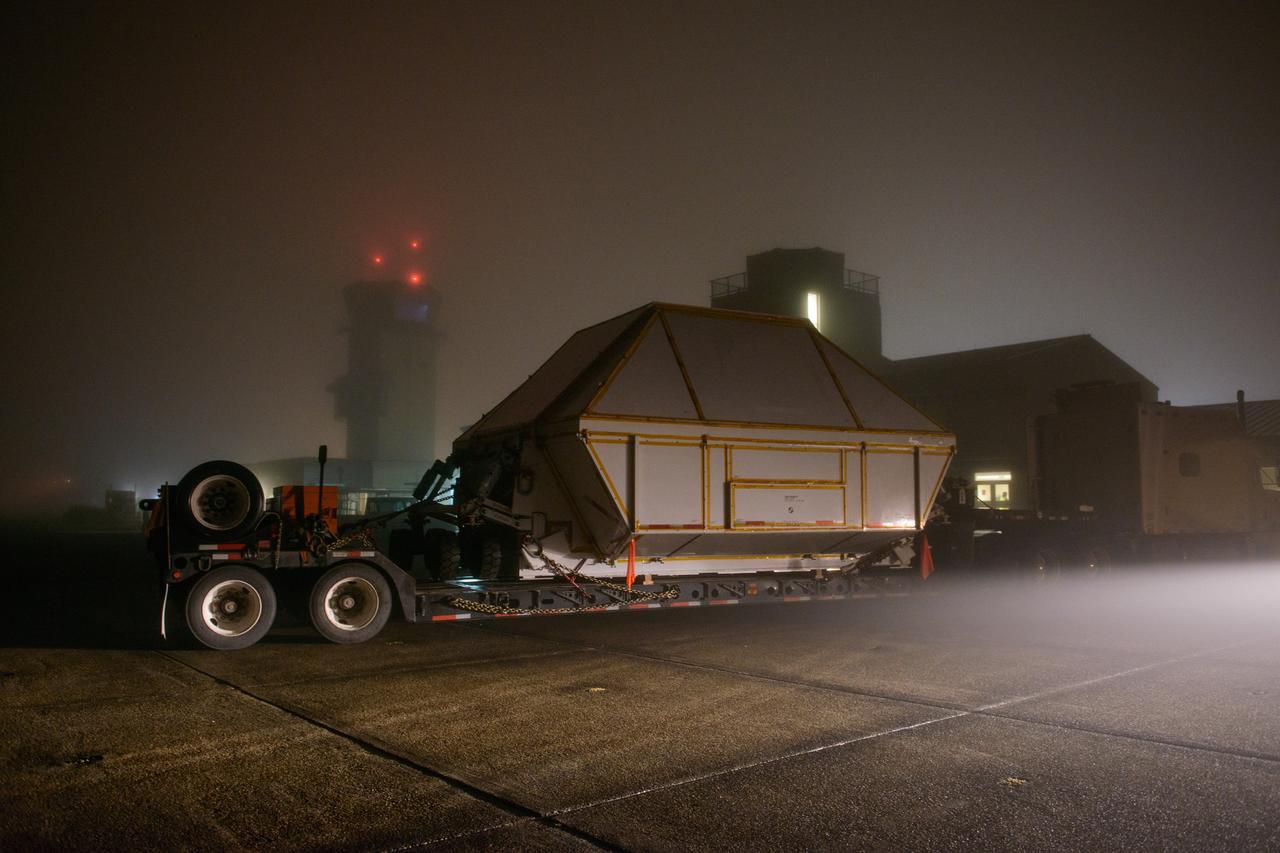 Artemis I Orion departs Michoud Assembly Facility for Kennedy Space Center in Florida on Feb. 1, 2016. The vessel was loaded onto NASA's Super Guppy cargo aircraft. Part of Batch image transfer from Flickr.