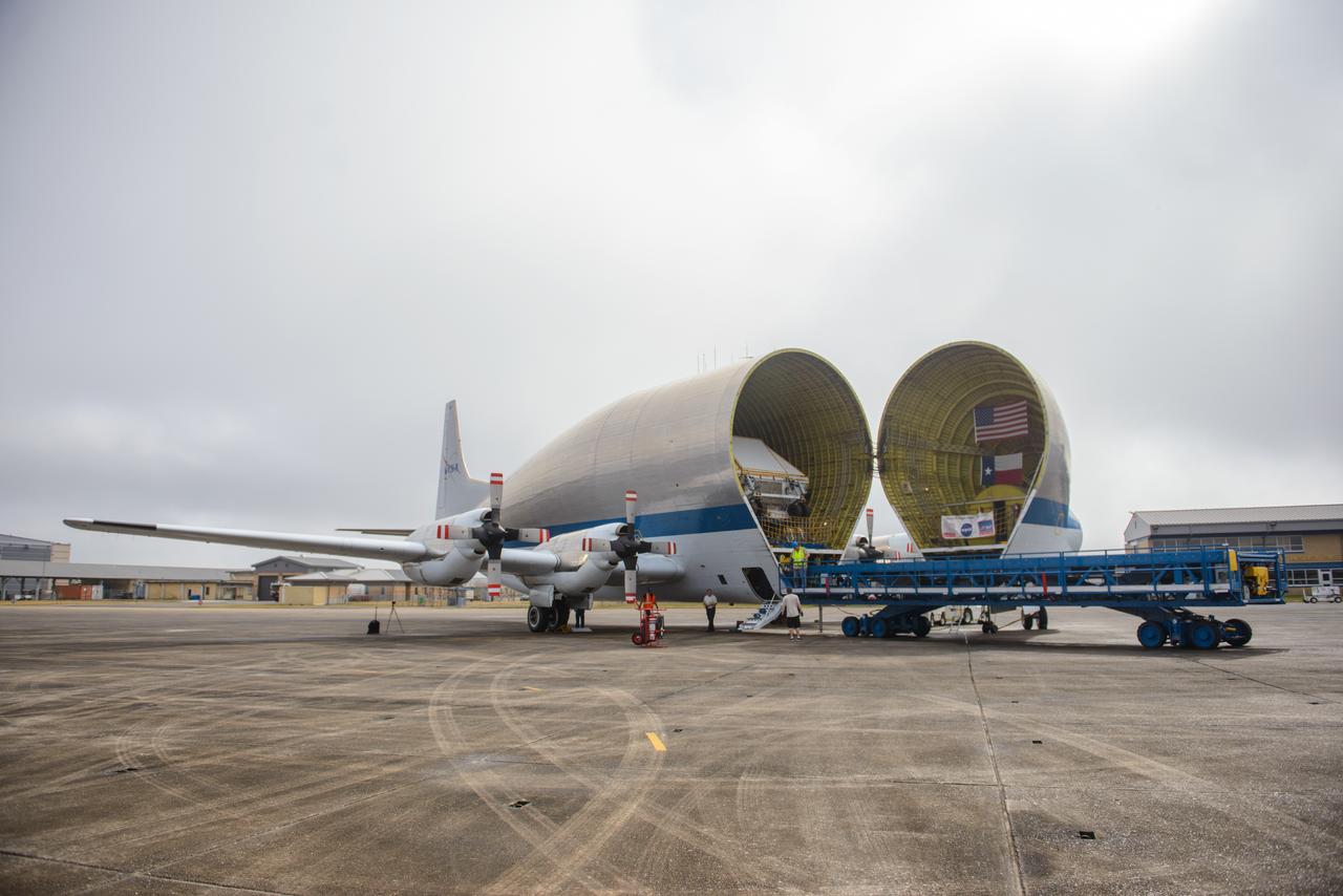 Artemis I Orion departs Michoud Assembly Facility for Kennedy Space Center in Florida on Feb. 1, 2016. The vessel was loaded onto NASA's Super Guppy cargo aircraft. Part of Batch image transfer from Flickr.