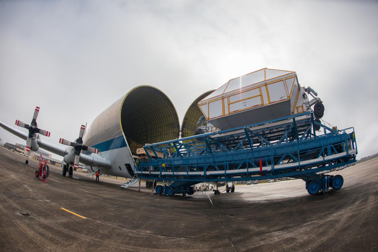 Artemis I Orion departs Michoud Assembly Facility for Kennedy Space Center in Florida on Feb. 1, 2016. The vessel was loaded onto NASA's Super Guppy cargo aircraft. Part of Batch image transfer from Flickr.
