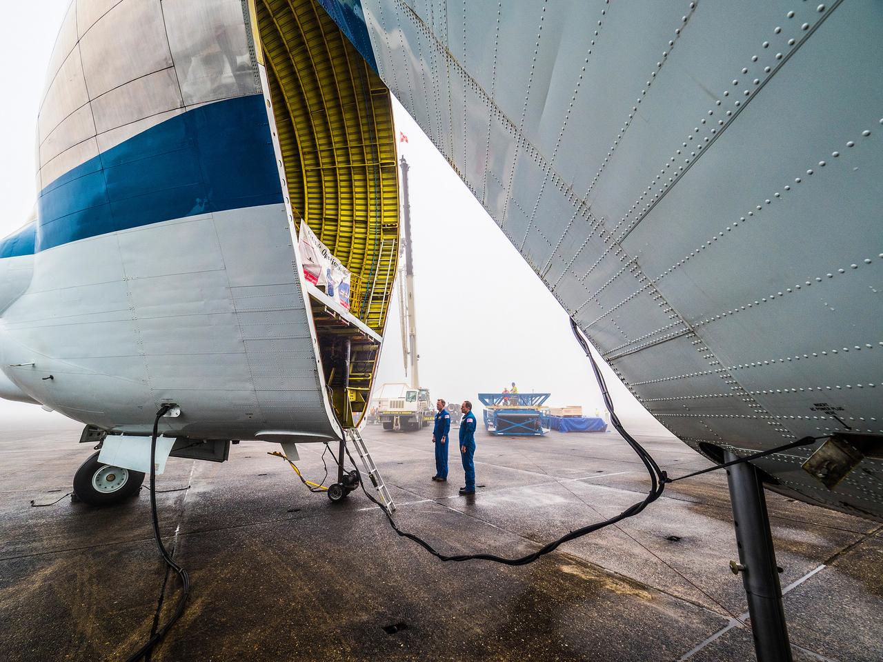 The Artemis I Orion crew module pressure vessel is loaded on NASA's Super Guppy plane in New Orleans for transport to Kennedy Space Center on Feb. 1, 2016. Part of Batch image transfer from Flickr.