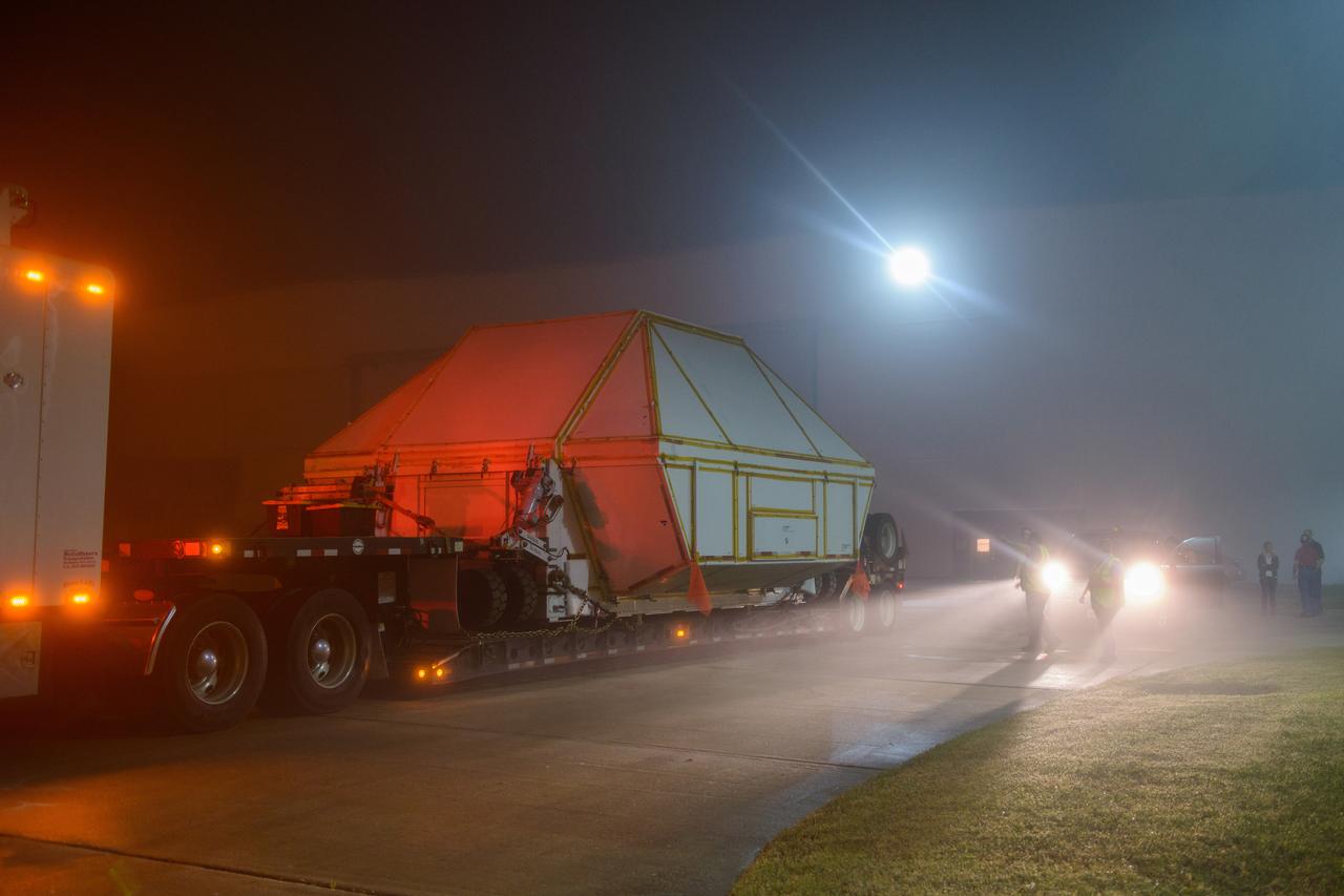 Artemis I Orion departs Michoud Assembly Facility for Kennedy Space Center in Florida on Feb. 1, 2016. The vessel was loaded onto NASA's Super Guppy cargo aircraft. Part of Batch image transfer from Flickr.