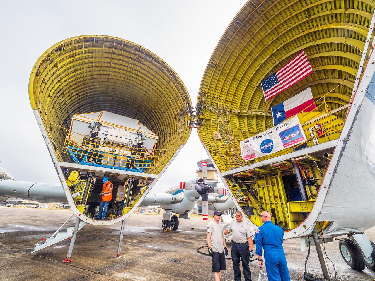 The Artemis I Orion crew module pressure vessel is loaded on NASA's Super Guppy plane in New Orleans for transport to Kennedy Space Center on Feb. 1, 2016. Part of Batch image transfer from Flickr.