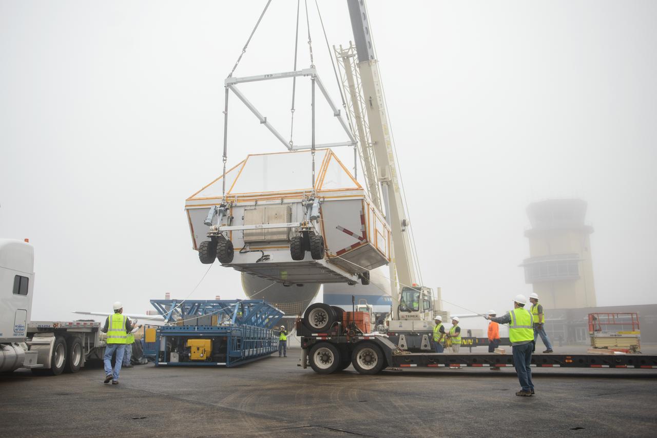 The Artemis I Orion crew module pressure vessel is loaded on NASA's Super Guppy plane in New Orleans for transport to Kennedy Space Center on Feb. 1, 2016.  Part of Batch image transfer from Flickr.