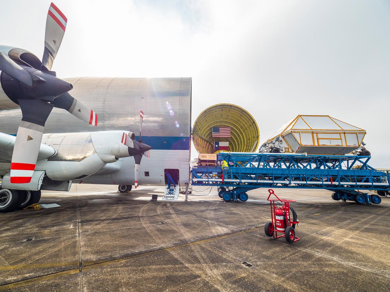 The Artemis I Orion crew module pressure vessel is loaded on NASA's Super Guppy plane in New Orleans for transport to Kennedy Space Center on Feb. 1, 2016.  Part of Batch image transfer from Flickr.
