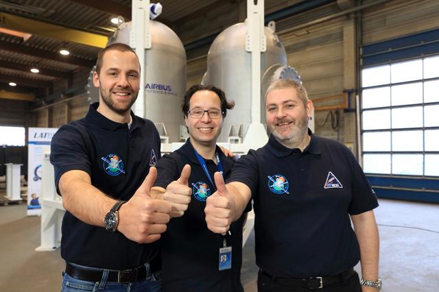 Airbus Defence and Space engineers deliver the European Service Module Propulsion Qualification Module to Sweden on Feb. 3, 2016. The PQM will undergo final integration in Stockholm before being sent to NASA in the summer. Hot fire tests will be conducted at White Sands missile range in New Mexico in September 2016.  Part of Batch image transfer from Flickr.