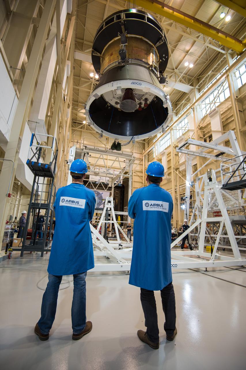 Engineers and technicians at NASA Glenn's Plum Brook Station in Sandusky, Ohio, are preparing for the first major test in the campaign to verify the structural integrity of Orion’s service module for Artemis I, the spacecraft’s first flight atop the agency’s Space Launch System (SLS) rocket. Orion’s service module, which will power and propel the vehicle and supply it with air and water, is being provided by ESA and built by Airbus Defence and Space. The solar array wing deployment test will verify that the qualification model wing unfurls as expected. On Saturday, Feb. 20, an international team of engineers and technicians lifted and tilted the service module test article -- which includes structural representations of the service module, crew module adapter, and spacecraft adapter -- to a 90 degree angle to position it for the deployment test of one of Orion’s four solar arrays. The next step in preparation for the test is attaching the solar array before the Feb. 29 deployment test. This is the first in a series of crucial tests to verify the service module’s structural integrity and ability to withstand the dynamic launch environment atop the SLS rocket.