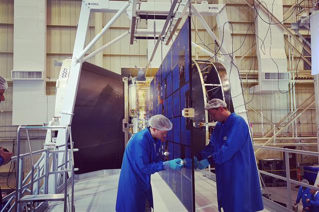 NASA image: Engineers inspect Orion solar array wing