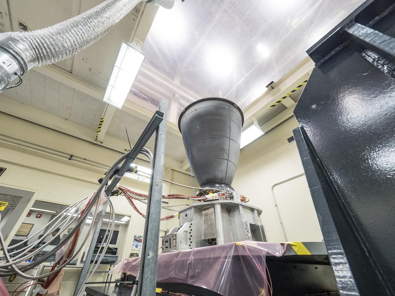 An Orbital Maneuvering System engine is vibration tested at NASA’s Johnson Space Center in Houston on June 16, 2016, before shipment to the agency’s White Sands Test Facility in New Mexico, where it will be fired to qualify the engine for use on Orion’s service module. The vibration testing will help ensure the engine can withstand the loads induced by launch on the agency’s Space Launch System rocket. This summer, another Orbital Maneuvering System engine will be tested at Johnson before it is supplied to ESA (European Space Agency) to integrate into Orion's service module, which will power, propel and cool Orion in space, and also provide consumables like air and water for future crews. ..ESA and its contractor Airbus Defence and Space are providing the service module for Artemis I. This Orbital Maneuvering System engine was used on the space shuttle to provide the thrust for orbital insertion, orbit circularization, orbit transfer, rendezvous, deorbit and abort situations and flew on 31 shuttle flights. The engine flying on Artemis I flew on 19 space shuttle flights, beginning with STS-41G in October 1984 and ending with STS-112 in October 2002.