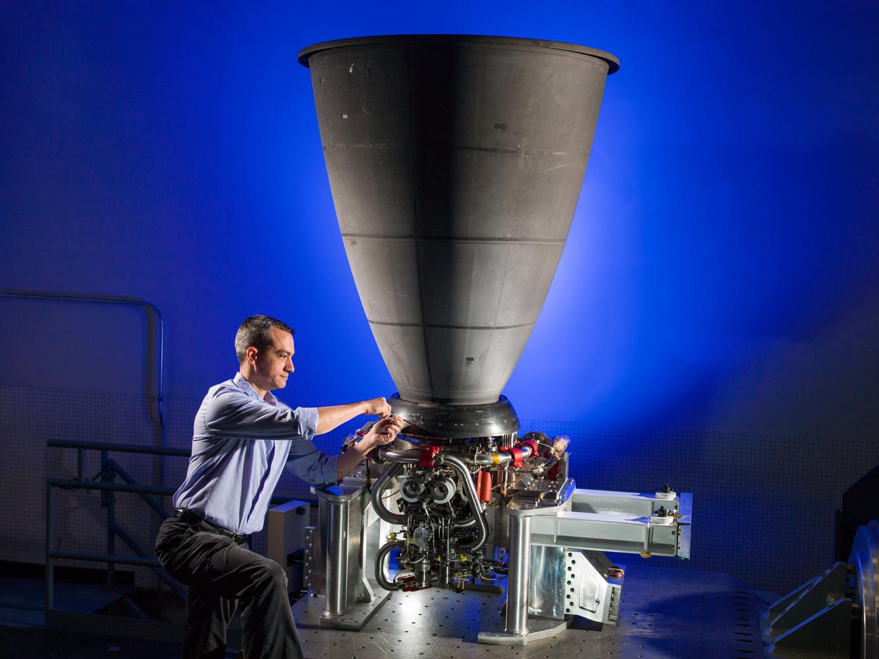 An Orbital Maneuvering System engine at NASA’s Johnson Space Center in Houston on March 28, 2016.