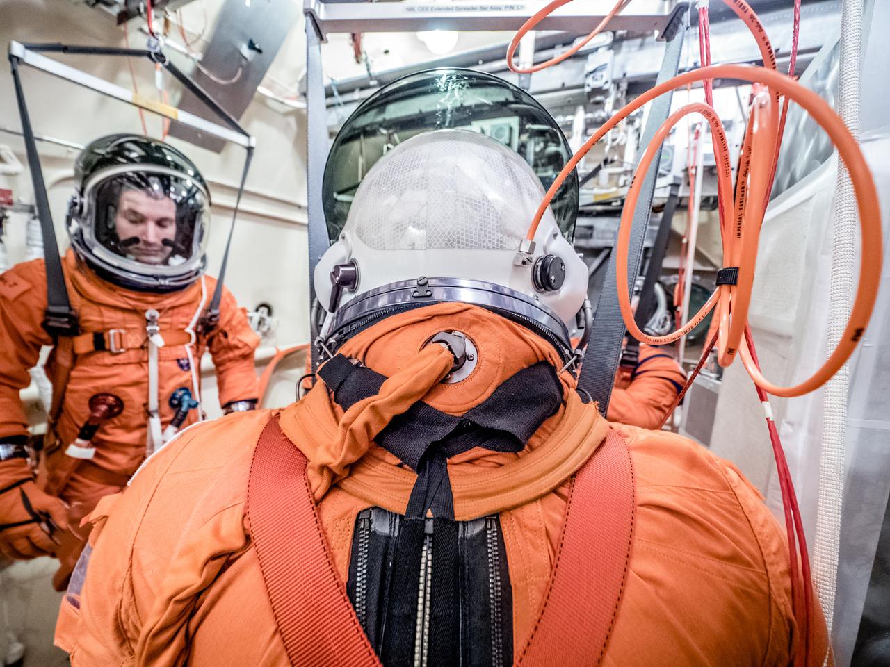 Engineers and technicians at NASA’s Johnson Space Center in Houston are testing the spacesuit astronauts will wear in the agency’s Orion spacecraft on trips to deep space. On June 22, 2017, members of the Johnson team participated in a Vacuum Pressure Integrated Suit Test to verify enhancements to the suit will meet test and design standards for the Orion spacecraft. During this test, the suit is connected to life support systems and then air is removed from Johnson’s 11-foot thermal vacuum chamber to evaluate the performance of the suits in conditions similar to a spacecraft. The suit will contain all the necessary functions to support life and is being designed to enable spacewalks and sustain the crew in the unlikely event the spacecraft loses pressure. Part of Batch images transfer from Flickr.
