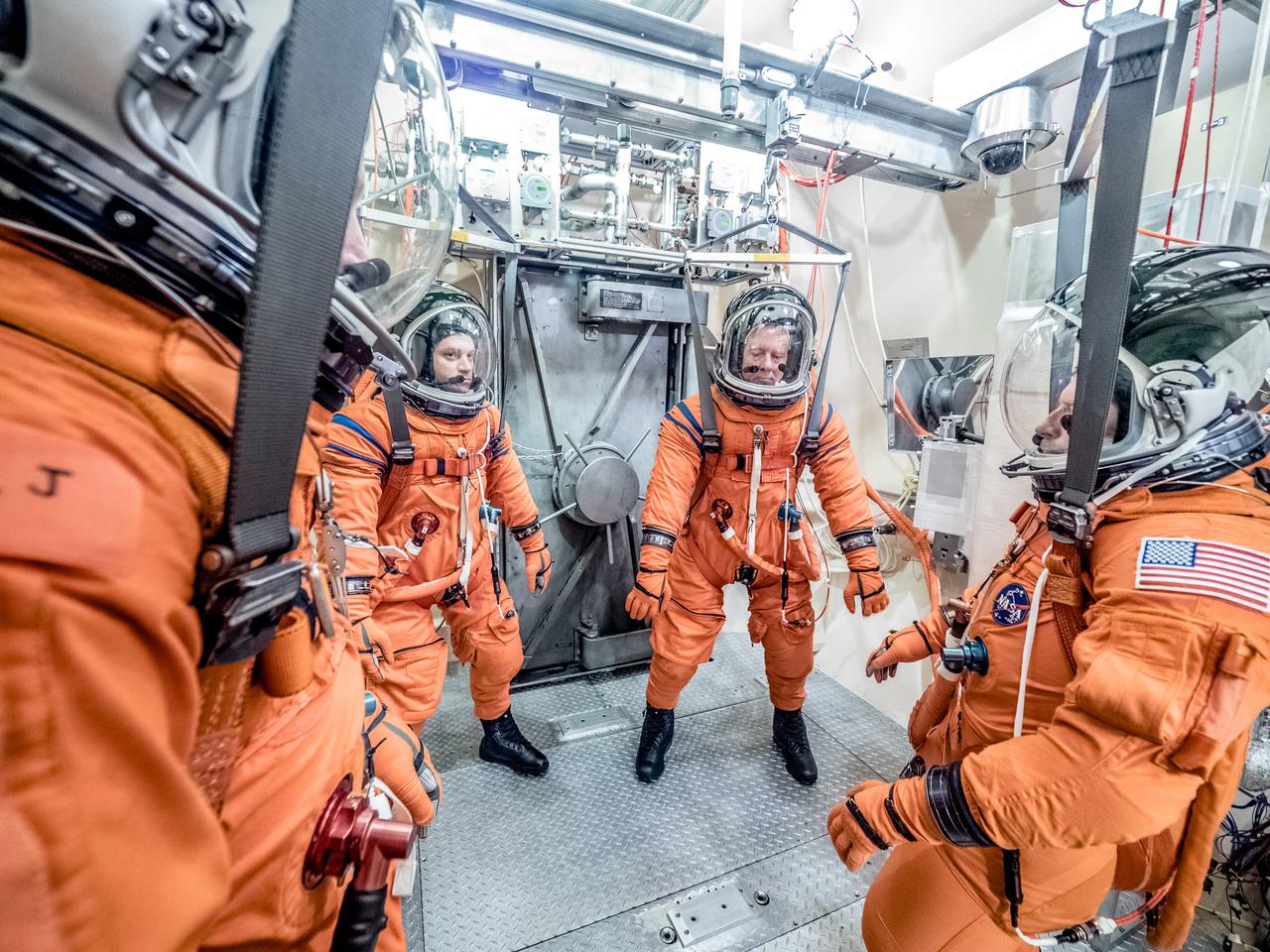 Engineers and technicians at NASA’s Johnson Space Center in Houston are testing the spacesuit astronauts will wear in the agency’s Orion spacecraft on trips to deep space. On June 22, 2017, members of the Johnson team participated in a Vacuum Pressure Integrated Suit Test to verify enhancements to the suit will meet test and design standards for the Orion spacecraft. During this test, the suit is connected to life support systems and then air is removed from Johnson’s 11-foot thermal vacuum chamber to evaluate the performance of the suits in conditions similar to a spacecraft. The suit will contain all the necessary functions to support life and is being designed to enable spacewalks and sustain the crew in the unlikely event the spacecraft loses pressure. Part of Batch images transfer from Flickr.