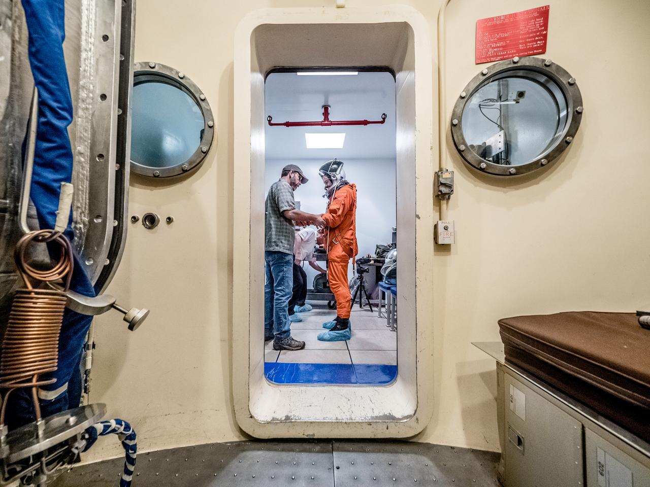 Engineers and technicians at NASA’s Johnson Space Center in Houston are testing the spacesuit astronauts will wear in the agency’s Orion spacecraft on trips to deep space. On June 22, 2017, members of the Johnson team participated in a Vacuum Pressure Integrated Suit Test to verify enhancements to the suit will meet test and design standards for the Orion spacecraft. During this test, the suit is connected to life support systems and then air is removed from Johnson’s 11-foot thermal vacuum chamber to evaluate the performance of the suits in conditions similar to a spacecraft. The suit will contain all the necessary functions to support life and is being designed to enable spacewalks and sustain the crew in the unlikely event the spacecraft loses pressure. Part of Batch images transfer from Flickr.