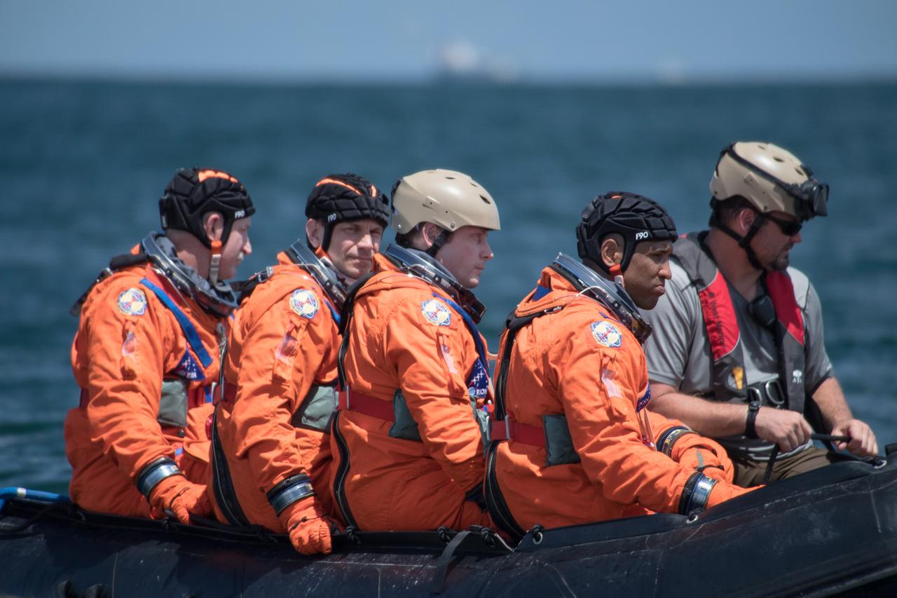When astronauts return to Earth from destinations beyond the Moon in NASA’s Orion spacecraft and splashdown in the Pacific Ocean, they’ll still need to safely get out of the spacecraft and back on dry land. Using the waters off the coast of Galveston, Texas, a NASA and Department of Defense team test Orion exit procedures in a variety of scenarios on July 11, 2017. Part of Batch images transfer from Flickr.