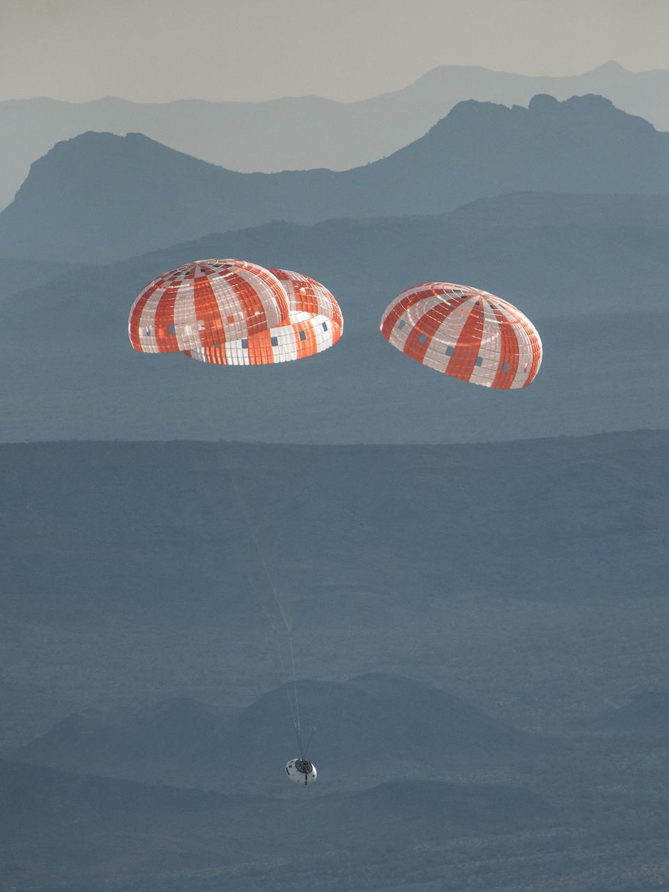 NASA successfully tested the Orion spacecraft’s parachute system on March 16, 2018 at the U.S. Army Proving Ground in Yuma, Arizona. It was the first time engineers intentionally failed one of the system’s three Forward Bay Cover parachutes. The Forward Bay Cover protects the upper part of Orion throughout its mission, but must be jettisoned during landing so the rest of Orion’s parachutes can deploy. Engineers are nearing completion of the series of tests to qualify the parachute system for flights with crew.