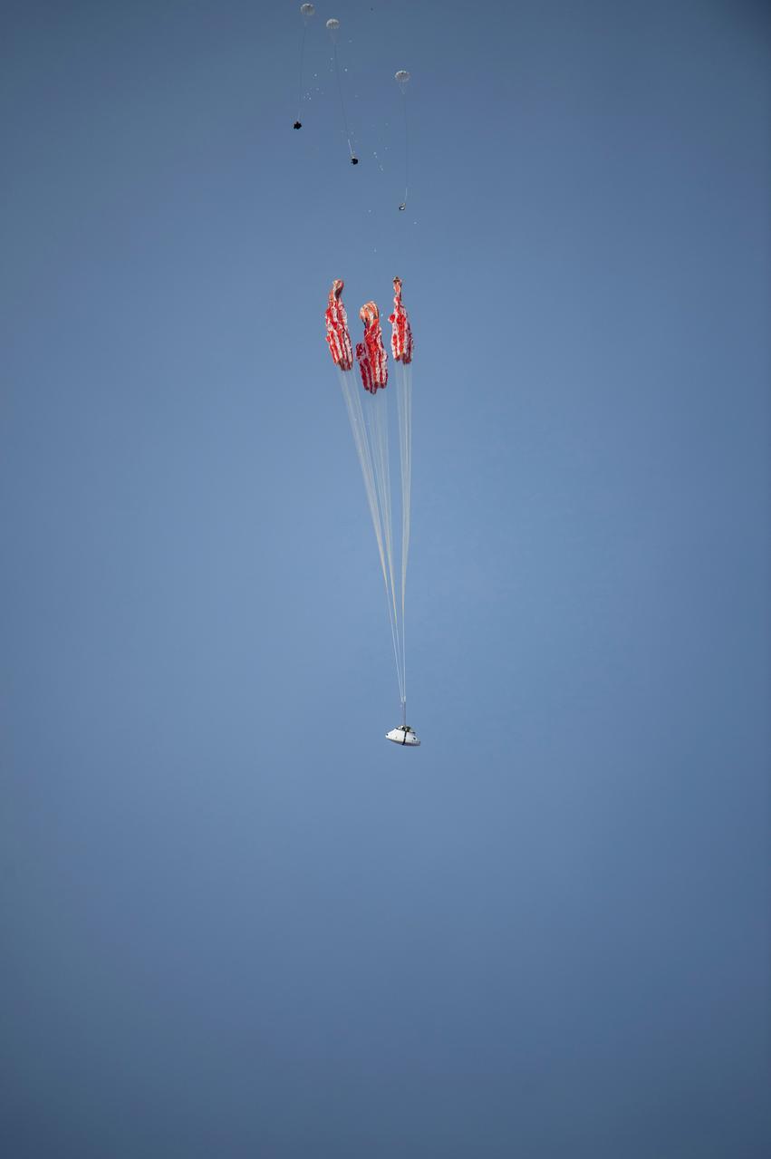 NASA successfully tested the Orion spacecraft’s parachute system on March 16, 2018 at the U.S. Army Proving Ground in Yuma, Arizona. It was the first time engineers intentionally failed one of the system’s three Forward Bay Cover parachutes. The Forward Bay Cover protects the upper part of Orion throughout its mission, but must be jettisoned during landing so the rest of Orion’s parachutes can deploy. Engineers are nearing completion of the series of tests to qualify the parachute system for flights with crew.