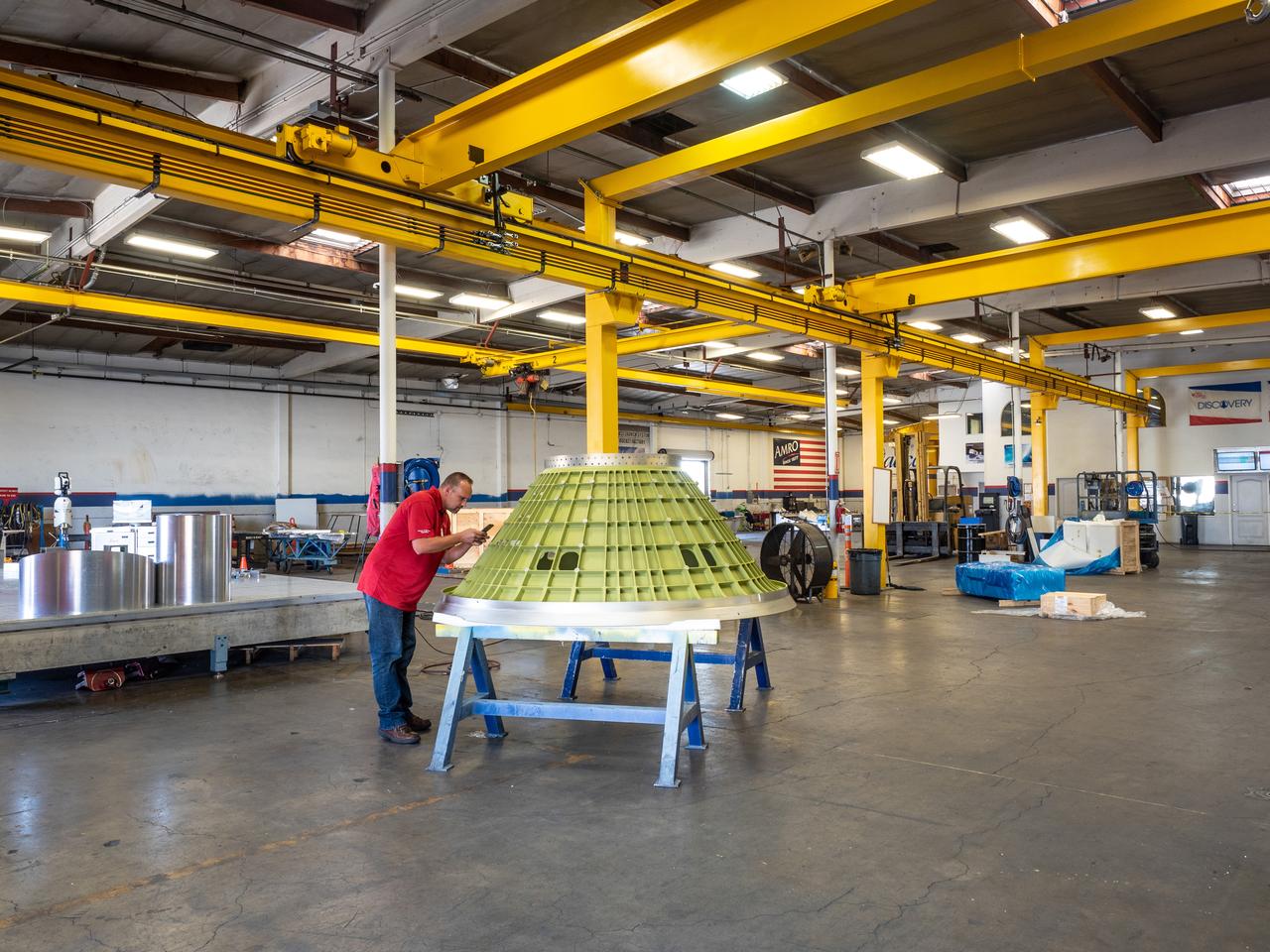 The Motor Adapter Truss Assembly (MATA) adapter for Artemis I Orion, which connects the crew module to the launch abort system, is ready for shipment at AMRO Fabricating Corporation in California on June 18, 2018.