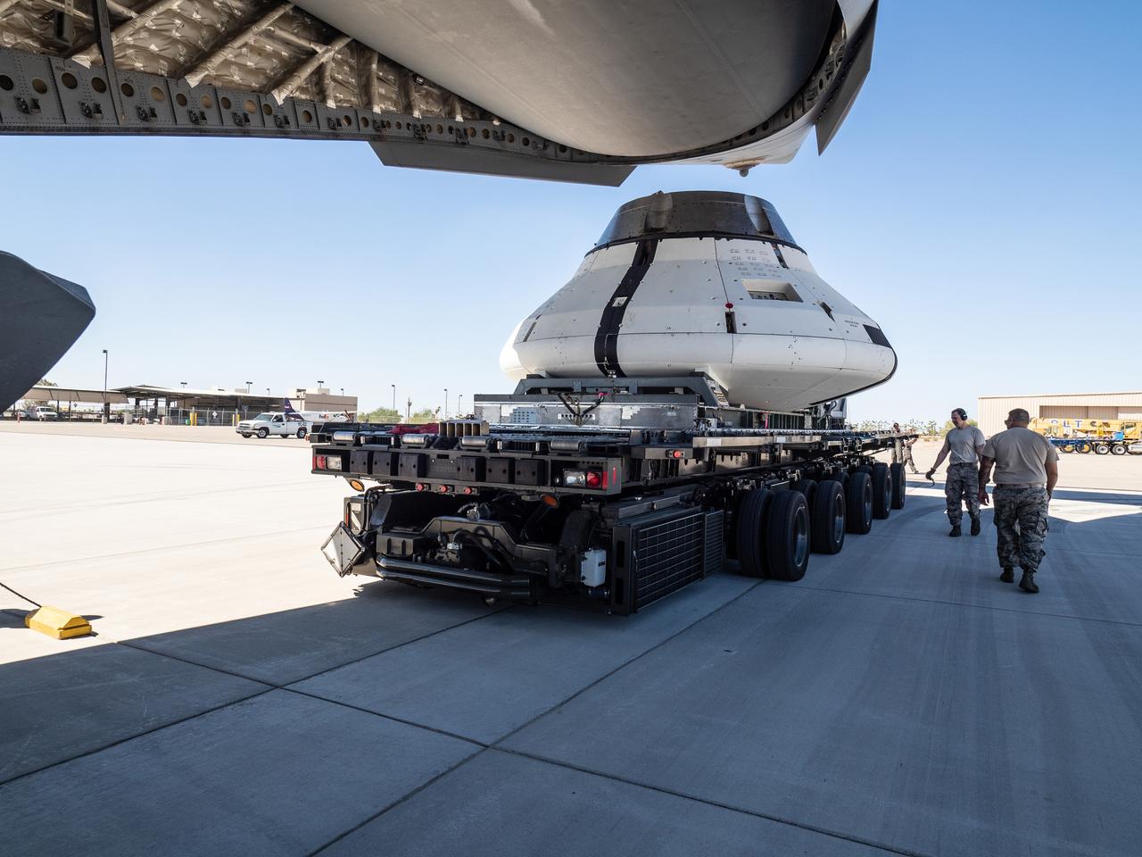 The Orion team prepares the parachute test vehicle for the final drop test which will qualify Orion's parachutes for human flight on Sept. 10, 2018...On September 12, 2018 an Orion test capsule will be dropped from a C-17 aircraft at an altitude of more than six miles to verify the spacecraft’s complex system of 11 parachutes, cannon-like mortars, and pyrotechnic devices work in sequence to slow the capsule’s descent for a safe landing on Earth.