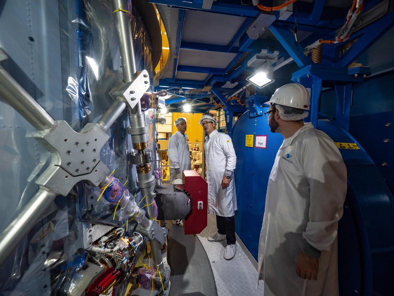 Technicians at the Airbus facility in Bremen, Germany weigh the European Service Module on Oct. 31, 2018 ahead of shipment to Kennedy Space Center. The service module will depart Germany on November 5th, 2018 and will arrive in the U.S. on November 6...For the first time, NASA will use a European-built system as a critical element to power an American spacecraft, extending the international cooperation of the International Space Station into deep space. The European Service Module is a unique collaboration across space agencies and industry including ESA’s prime contractor, Airbus, and 10 European countries. The completion of service module work in Europe and shipment to Kennedy signifies a major milestone toward NASA’s human deep space exploration missions to the Moon and beyond.