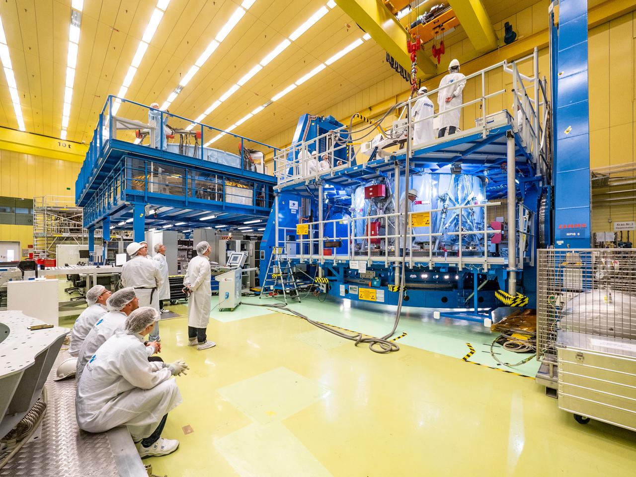 Technicians at the Airbus facility in Bremen, Germany weigh the European Service Module on Oct. 31, 2018 ahead of shipment to Kennedy Space Center. The service module will depart Germany on November 5th, 2018 and will arrive in the U.S. on November 6...For the first time, NASA will use a European-built system as a critical element to power an American spacecraft, extending the international cooperation of the International Space Station into deep space. The European Service Module is a unique collaboration across space agencies and industry including ESA’s prime contractor, Airbus, and 10 European countries. The completion of service module work in Europe and shipment to Kennedy signifies a major milestone toward NASA’s human deep space exploration missions to the Moon and beyond.