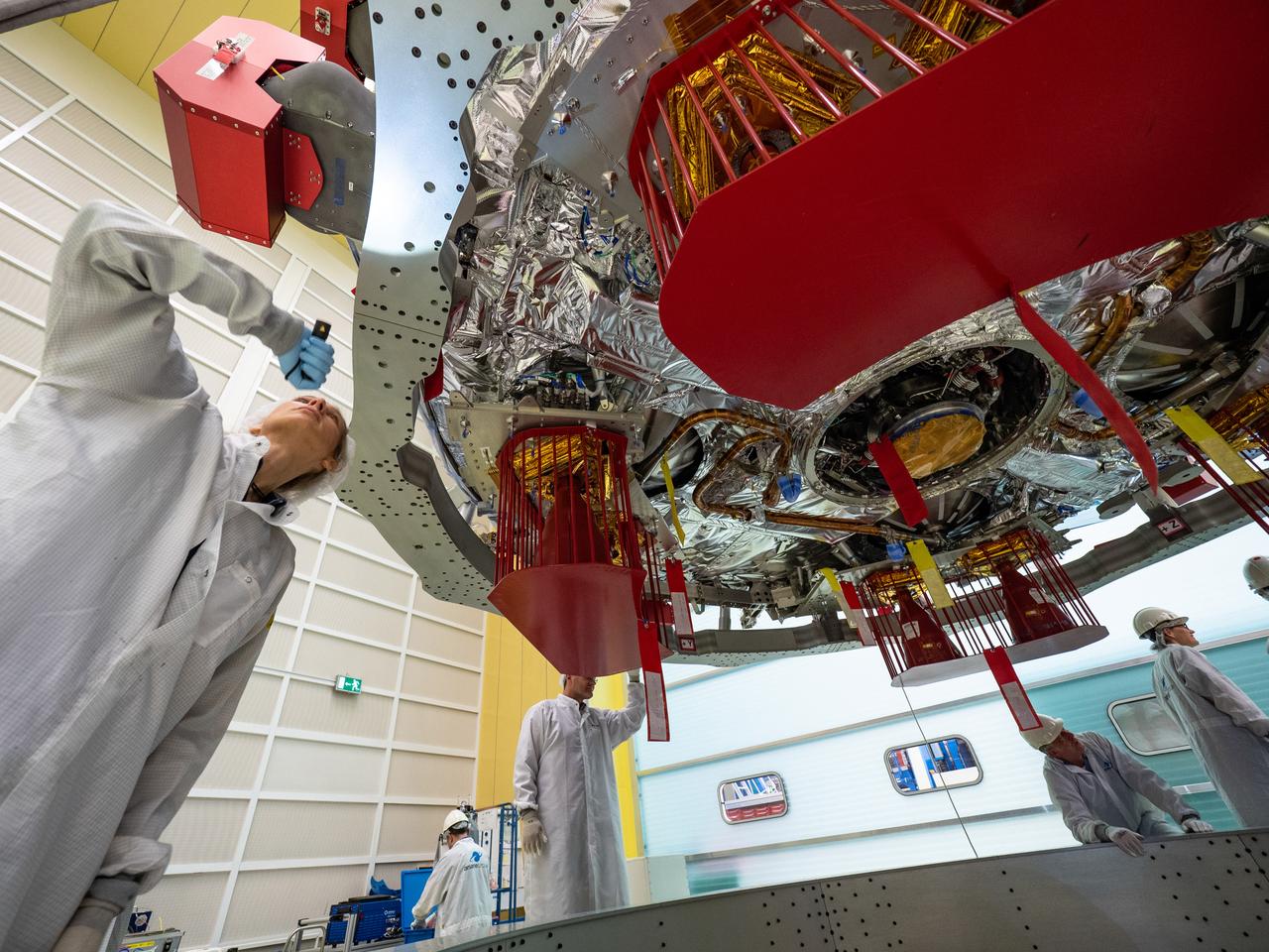 Technicians at the Airbus facility in Bremen, Germany prepare the European Service Module for shipment to Kennedy Space Center on Nov. 1, 2018. The service module will depart Germany on November 5, 2018 and will arrive in the U.S. on November 6...For the first time, NASA will use a European-built system as a critical element to power an American spacecraft, extending the international cooperation of the International Space Station into deep space. The European Service Module is a unique collaboration across space agencies and industry including ESA’s prime contractor, Airbus, and 10 European countries. The completion of service module work in Europe and shipment to Kennedy signifies a major milestone toward NASA’s human deep space exploration missions to the Moon and beyond.